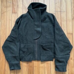 Mango Committed Dark Green Recycled Cotton Cropped Funnel Neck Jacket Womens S/M